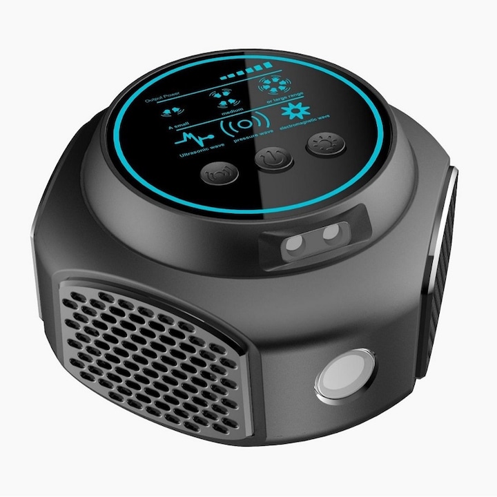 Dispozitiv profesional de respingere a daunatorilor cu ultrasunete, 4 moduri de functionare, lumina stroboscopica, acoperire 360°, negru