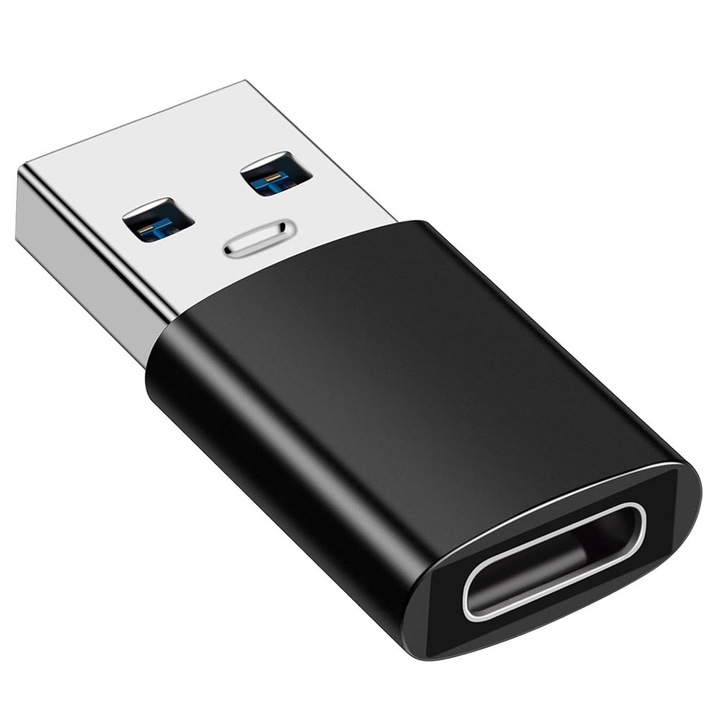 USB към USB-C адаптер, 3A, черен, комплект от 1 адаптер