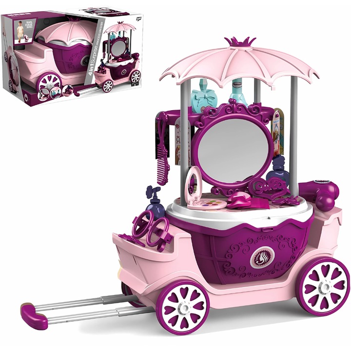 JOZY детски фризьорски салон, атрактивен, образователен дизайн, с 31 части, развива въображението, ролева игра, имитира реалния живот, устойчив, издръжливи материали, високо качество, +3 години, розово/лилаво