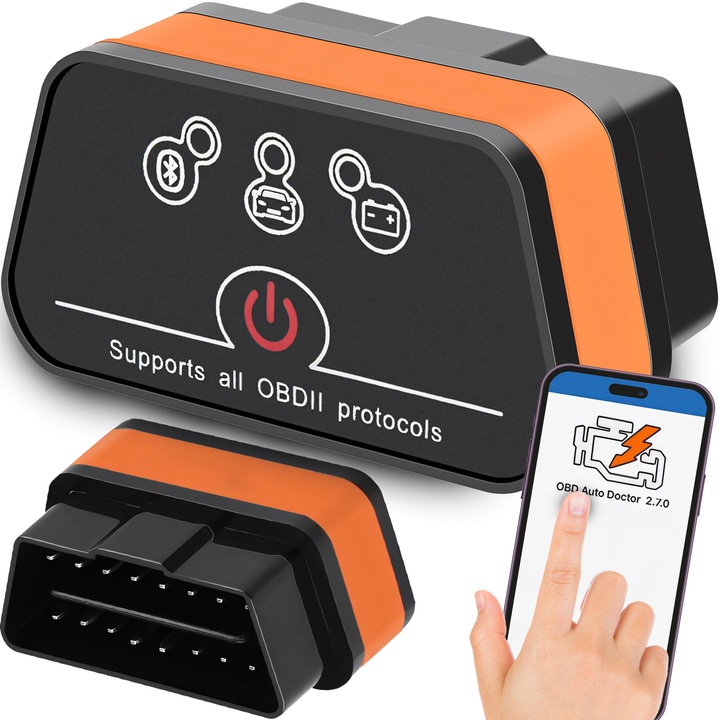 Автомобилен диагностичен тестер RETOO iCar2, Мултимарков OBD-II/EOBD, Bluetooth 5.0, ELM327 v2.2, Универсален, Съвместим с всички марки след 2001, За четене и изтриване на кодове за грешки и наблюдение на параметрите на двигателя в реално време