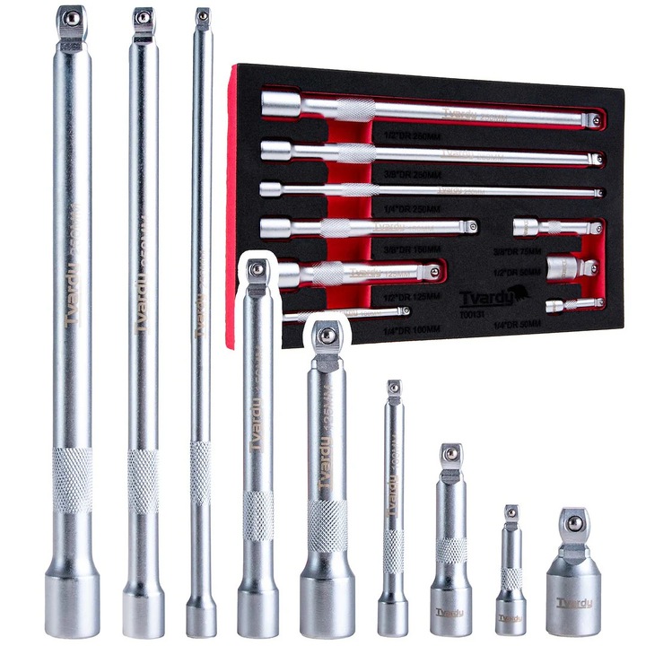 Set adaptoare chei tubulare, 1 / 4", 3 / 8", 1 / 2", Cr-V, 9 elemente, Tvardy T00131