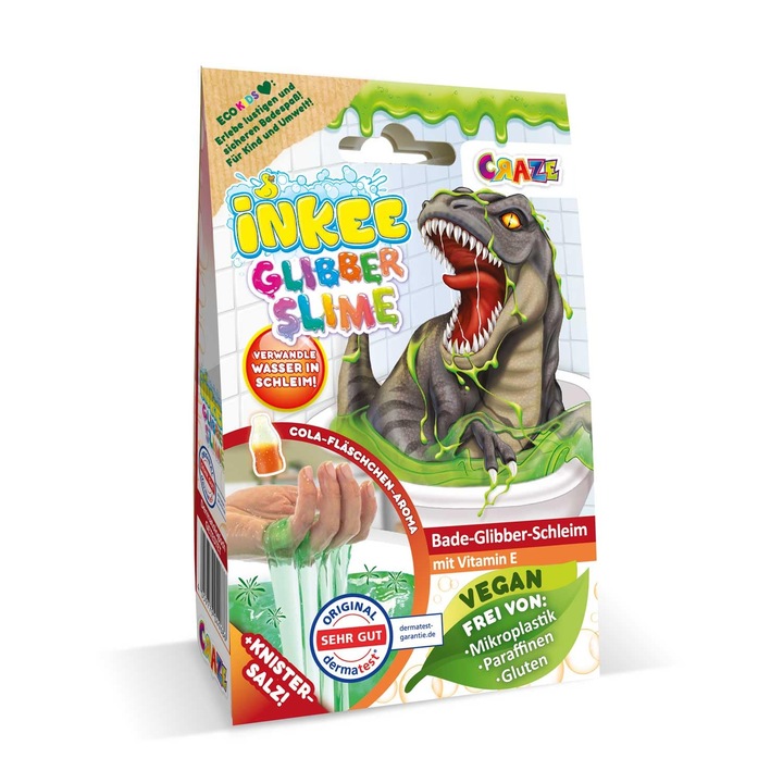 INKEE Bath Slime Dino Cola Gummies ízzel, E-vitaminnal, neonzöld, 100g