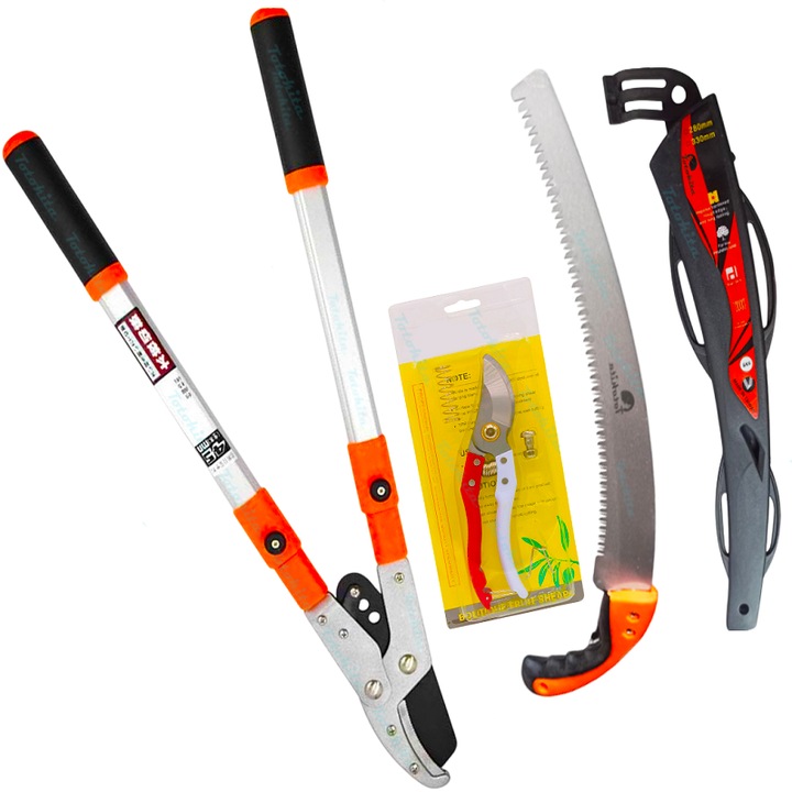 Set unelte de taiere pentru Gradinarit – Foarfeca Telescopica, Foarfeca pentru Pomi si Fierastrau cu Teaca