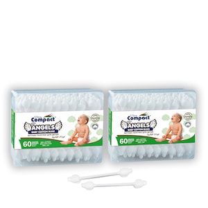 Set 2 x Betisoare de Urechi pentru Bebelusi si Copii cu Protectie, 100% Bumbac, Ultra Compact, 120 Buc (2 x 60 buc)