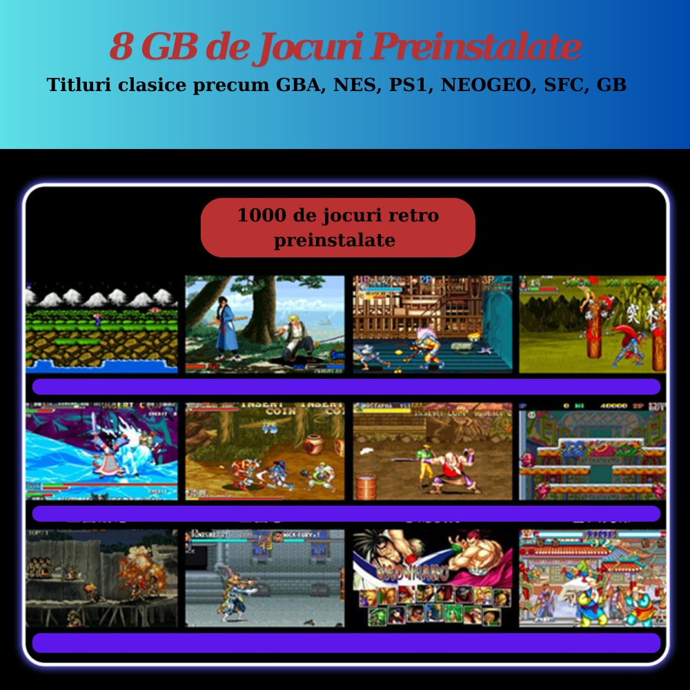 Consola Jocuri Portabila IdealTI ® – 8GB de Jocuri Reto si Clasice, Ecran LCD 4.3 inch, Cablu AV Pentru Conectare Televizor, Jocurile Copilariei, MP4, Casti