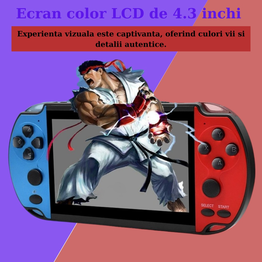 Consola Jocuri Portabila IdealTI ® – 8GB de Jocuri Reto si Clasice, Ecran LCD 4.3 inch, Cablu AV Pentru Conectare Televizor, Jocurile Copilariei, MP4, Casti