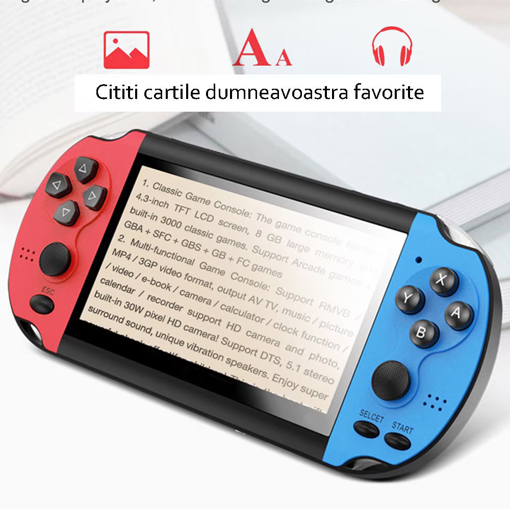 Consola Jocuri Portabila IdealTI ® – 8GB de Jocuri Reto si Clasice, Ecran LCD 4.3 inch, Cablu AV Pentru Conectare Televizor, Jocurile Copilariei, MP4, Casti