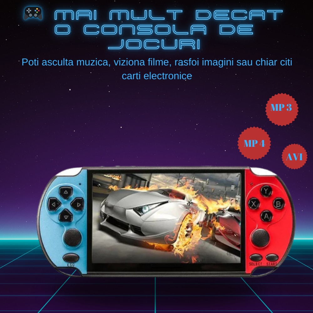 Consola Jocuri Portabila IdealTI ® – 8GB de Jocuri Reto si Clasice, Ecran LCD 4.3 inch, Cablu AV Pentru Conectare Televizor, Jocurile Copilariei, MP4, Casti