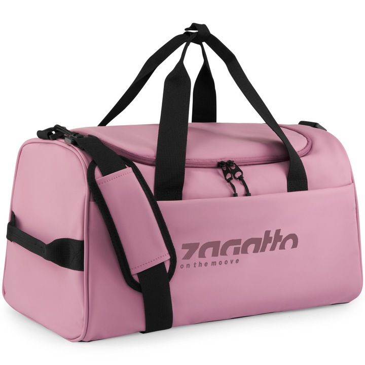 Geanta sport, fitness, dama, Zagatto®, Roz, Impermeabila, 25L, Dimensiuni 43x25x24 cm, Atasabila la troler, Curea umar reglabila si detasabila, Piele ecologica, Multifunctioanala, O poti folosi ca si geanta sala, genata fitness sau geanta caltorie, ZG933
