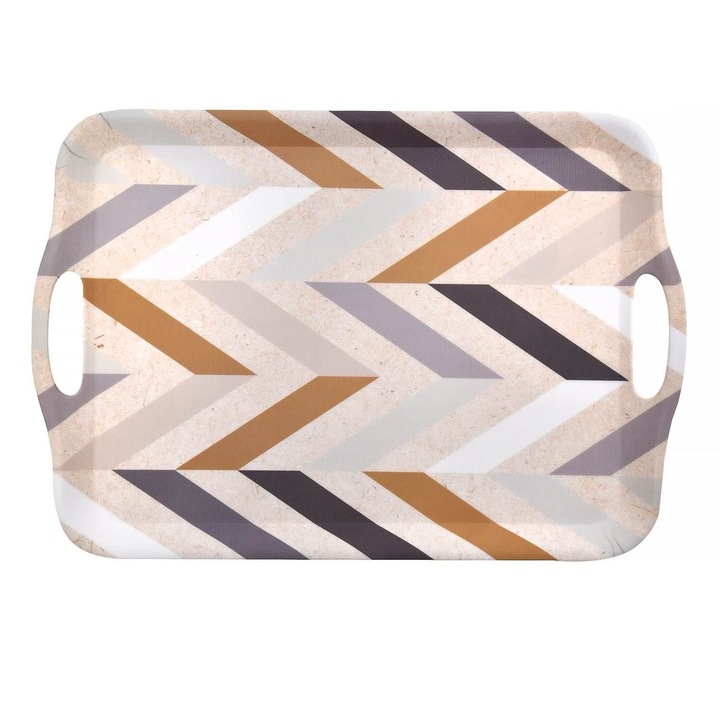Tava de servit dreptunghiulara Shopiens® cu manere si suprafata antiderapanta, bej, 42 x 28 x 2 cm