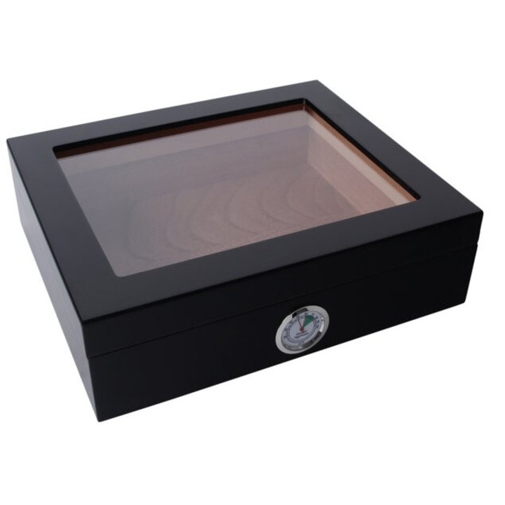 Humidor pentru 20 de trabucuri, din lemn de cedru, cu higrometru si umidificator, 26x22x7,7cm