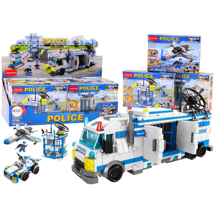 Конструктор LEAN TOYS, полицейски коли, 8 модела, многоцветен, 21x15x4см