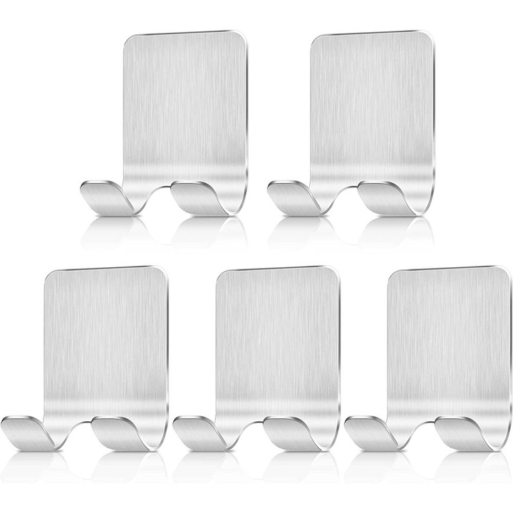 Suport multipurpose Enforose, argintiu, cu carlige rezistente, montare autoadeziva, rezistent la apa