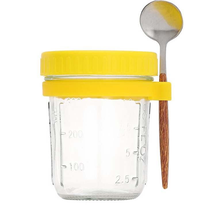 Cutii alimentare set 12oz Enforose, sticla, culori roz, galben, alb, cafea, 11.2x8.7cm