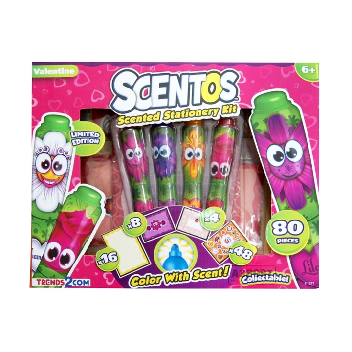 SCENTOS *1271 illatos marker készlet, 4 db, Virágillat, 80 db, 35 x 28 cm, Többszínű