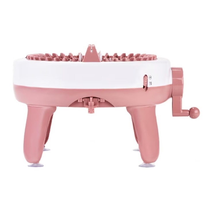 Masina de tricotat cu 40 de ace, pentru copii si adulti, cu contorizare randuri si doua modele de tesut, 35x23cm, roz pudrat