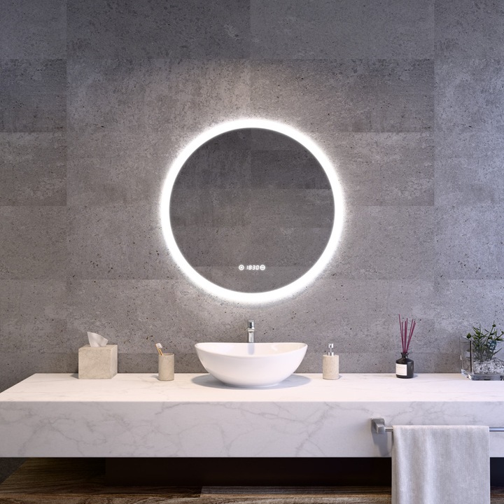 Welland Luxury-Line Bravo LED tükör - fényerő + színhőfok állítás + páramentesítő + óra - Ø 70 cm