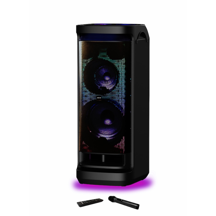 Boxa portabila Akai DJ-Y9L, Bluetooth, microfon fara fir, telecomanda, 600 W RMS, Radio FM, Negru