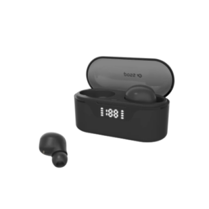 Casti wireless Poss, Bluetooth Limitare zgomot, Compatibil cu  Android/iOS, audio, in ear, fara fir, sport, Negru