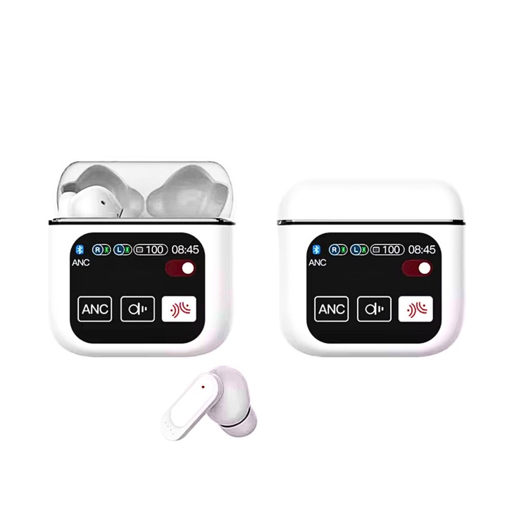 PURE BASS vezeték nélküli fejhallgató, Bluetooth 5.4, 1,9" LED érintőképernyő, ANC, ENC, erős basszus, 9D panorámás nagyfelbontású hang, alacsony késleltetés, közvetlen vezérlés töltődokkolóról, iOS, Android kompatibilis, 6 óra+ akkumulátor-élettartam