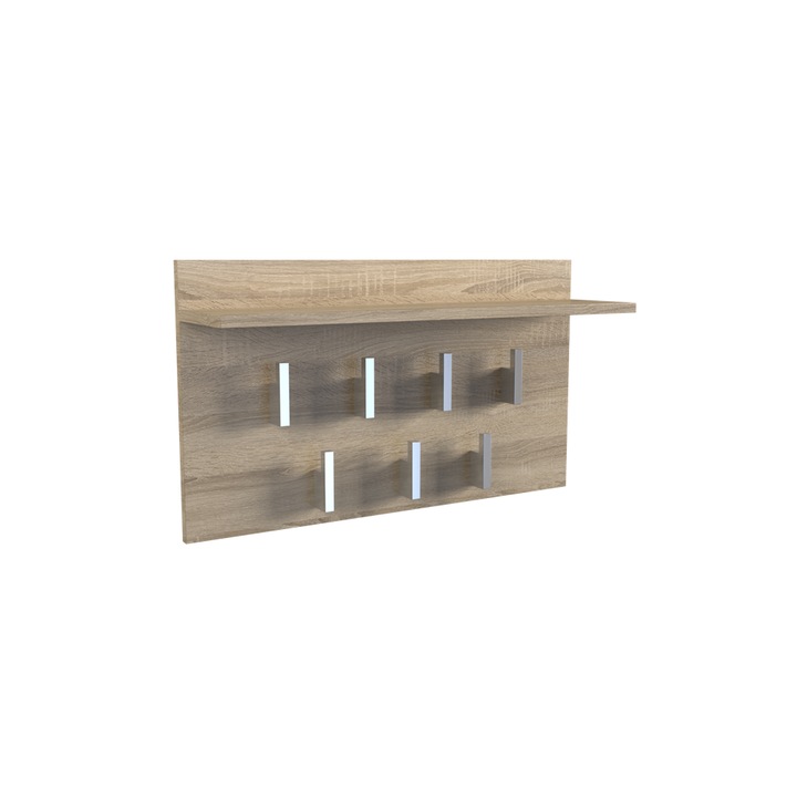 Cuiere cu 7 agatatori, Topeshop, model 2F, culoare stejar sonoma, dimensiuni 70x40x20cm, cu polita 70x18cm