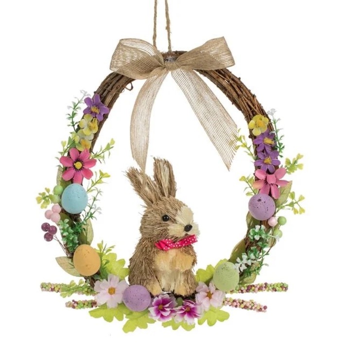 Coronita de Paste cu Oua Colorate, Flori si Iepuras, 35 cm