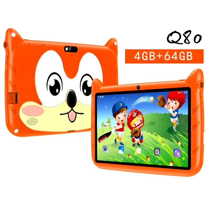 Tableta pentru copii, 7 Inch, 5G WiFi, Quad Core Android, 4GB RAM 64GB ROM, Mod de control parental online, Bluetooth, WiFi, Portocaliu