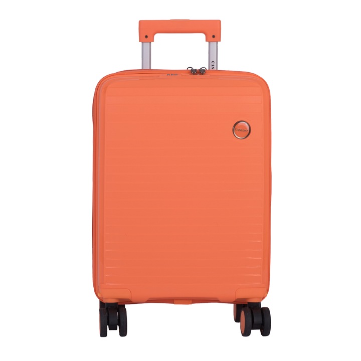 Troler cabina avion, Marime 50x34x18 cm, 4 roti cu rotatie 360° detasabile, material Polipropilena special flexibil anti-casabil, Portocaliu, 166, CASLON ®