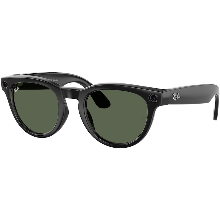 Ochelari Smart Ray-Ban Meta Headliner, Low Bridge Fit, 32 GB stocare, Camera Foto 12mp, 5 microfoane, difuzoare, Wifi 6, Meta AI, Standard, Verde, Negru-Lucios