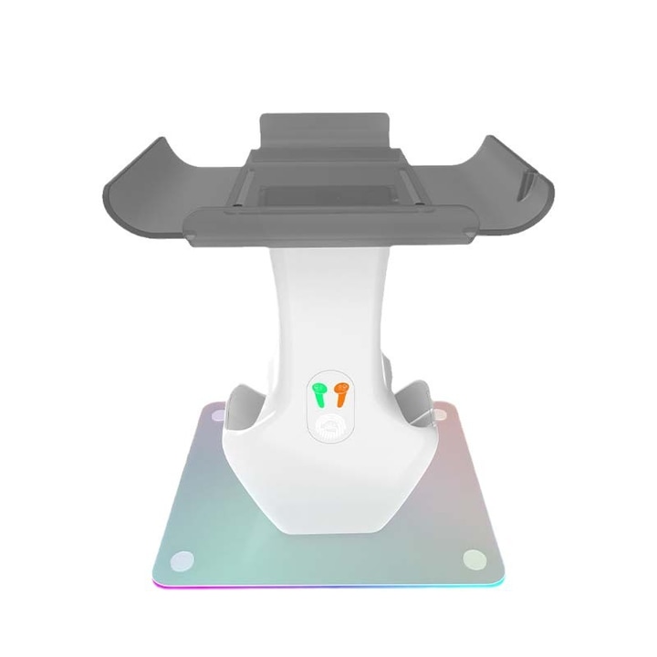 Аксесоари за VR очила, база за зареждане за серия Quest 3, съхранение с дръжка, RGB светлинни ефекти, противоплъзгащ силикон, бял