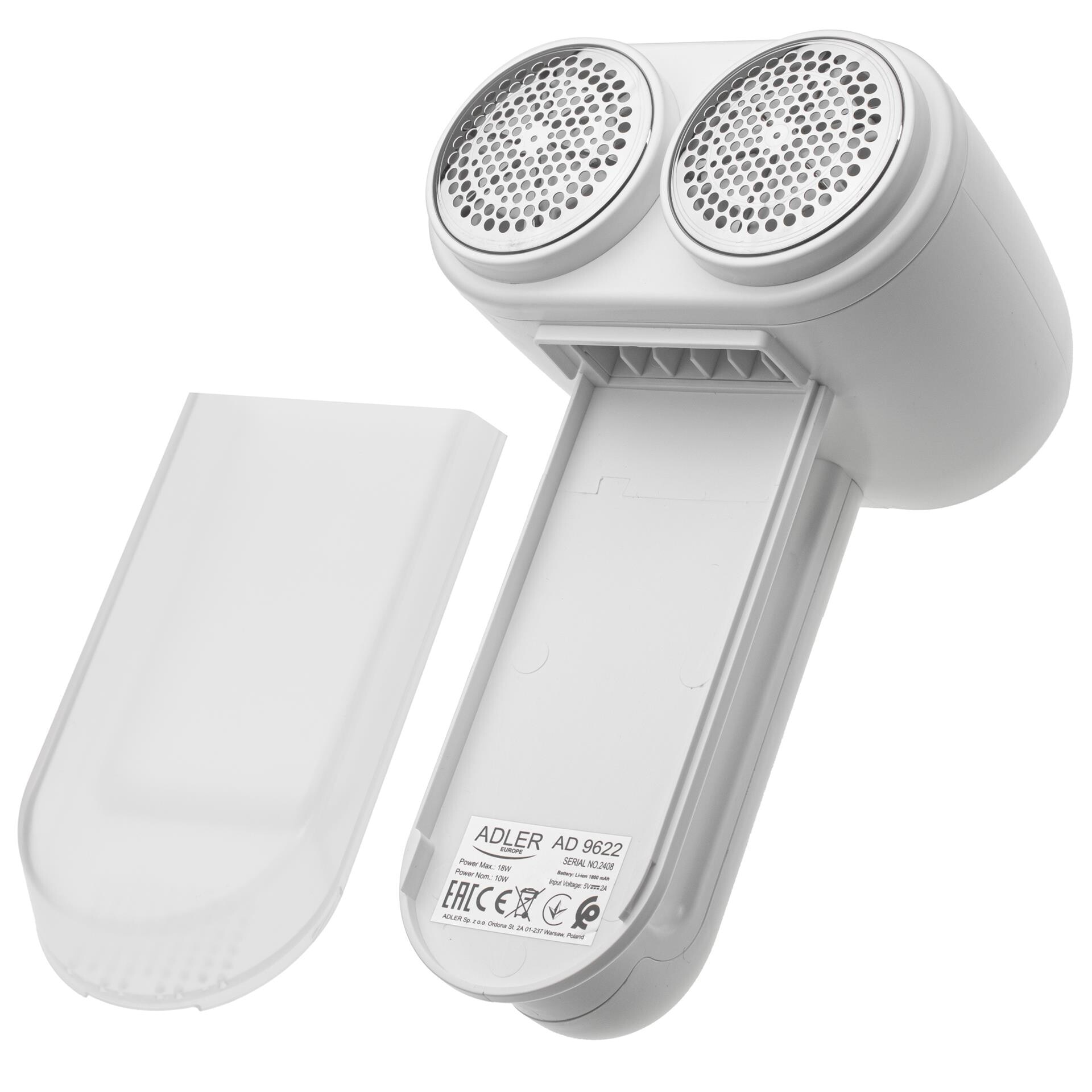 Aparat de curatat scame, Adler, Cap dublu, Ecran LCD, 3 viteze, USB-C, Capacitate rezervor 140 ml, Alb/auriu, Acumulator 1800 mAh, Putere 10 W