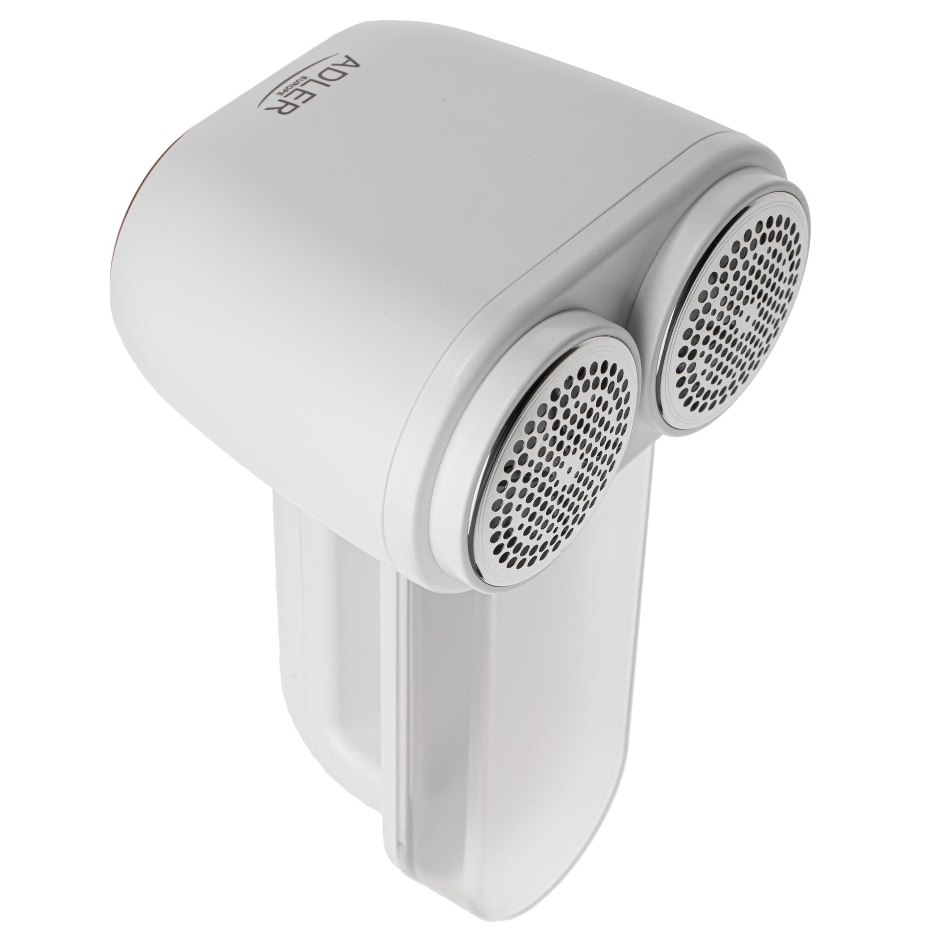 Aparat de curatat scame, Adler, Cap dublu, Ecran LCD, 3 viteze, USB-C, Capacitate rezervor 140 ml, Alb/auriu, Acumulator 1800 mAh, Putere 10 W