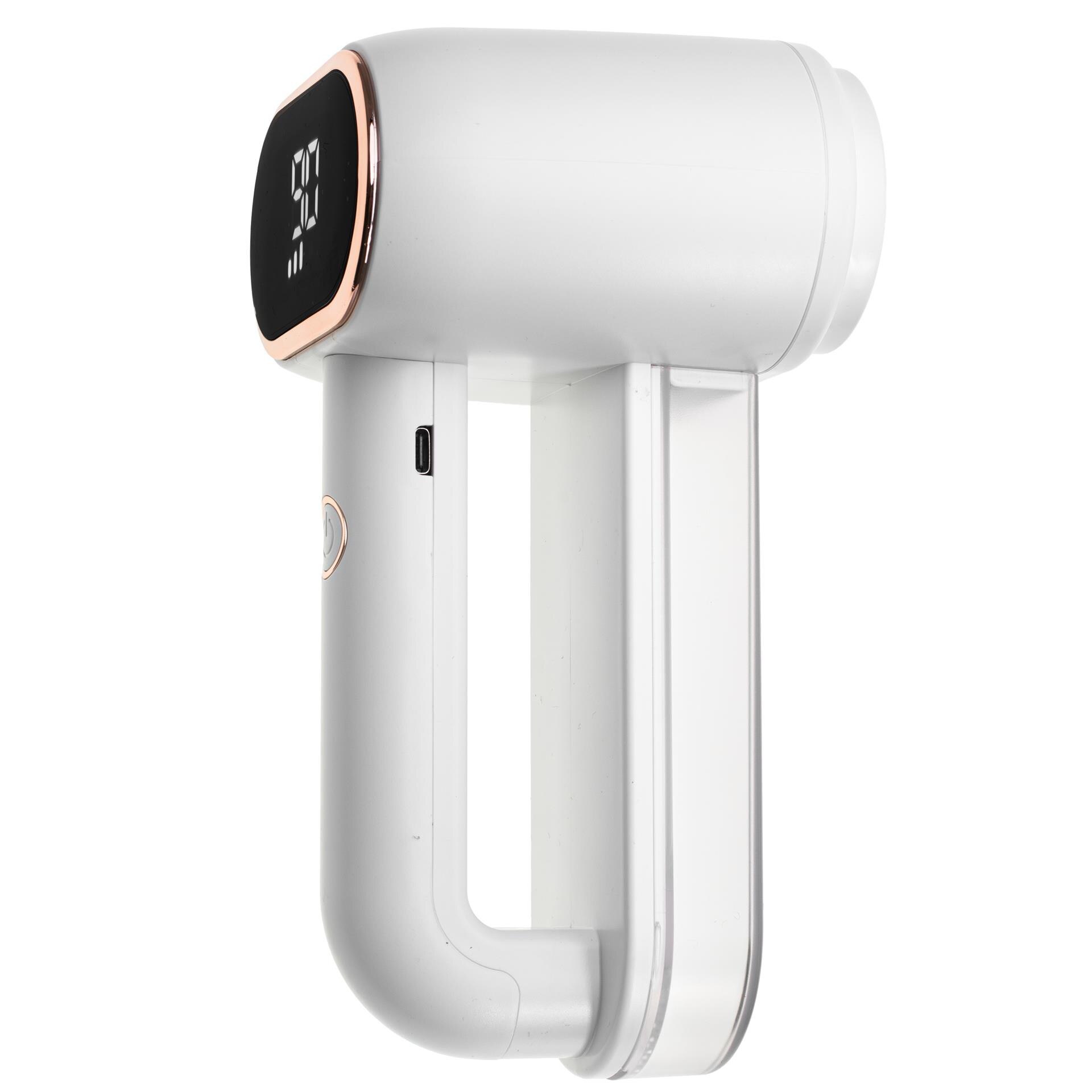Aparat de curatat scame, Adler, Cap dublu, Ecran LCD, 3 viteze, USB-C, Capacitate rezervor 140 ml, Alb/auriu, Acumulator 1800 mAh, Putere 10 W