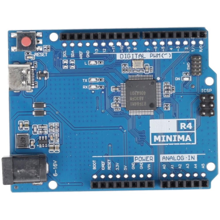 Платка за разработка, Uno, R4 минимум, Съвместим с arduino, Arm Cortex M4 процесор, Usb-c, Напрежение 6-16 v, 14 i/o интерфейса, 256 kb флаш, 32 kb sram, 48 mhz