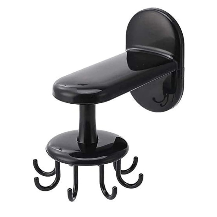 Въртяща се поставка за кухненски прибори Macvi®, регулируема на 360°, черна, 14,5 cm x 6,5 cm x 10,5 cm, издръжлива