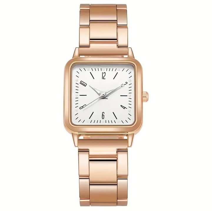 Ceas Classic Grace, pentru Dama, Aspect Elegant Clasic, Quartz, Patrat, Metalic, Rose-Gold si Alb
