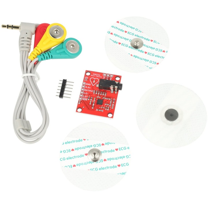 ЕКГ модул, Ad8232, Сензор за ЕКГ мониторинг с измерване на пулса, Съвместим с arduino, Температурен диапазон -40°c до 85°c, Размери 28 x 36 mm, Тегло 28,5 g