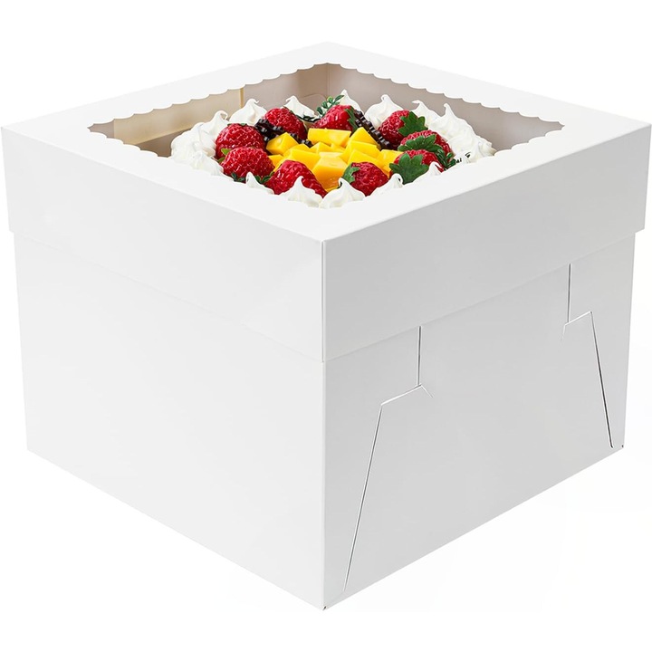 Комплект от 10 кутии за торти, Wacorresi, 25x25x20 см, с прозрачен прозорец, изработени от картон, за торти, сладкиши, бисквитки, партита