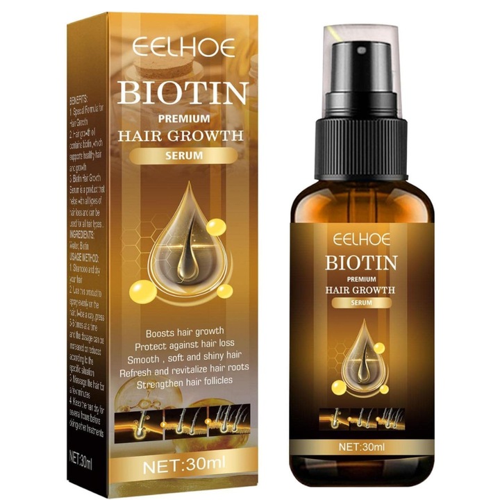 Biotin szérum hajra, Speciális kezelés a gyors növekedésért, Hajerősítés, Hajhullás megelőzése, Töredezett haj hidratálása, Hajvégek helyreállítása, Egészséges fejbőr, zsíros maradvány nélkül, 4 db