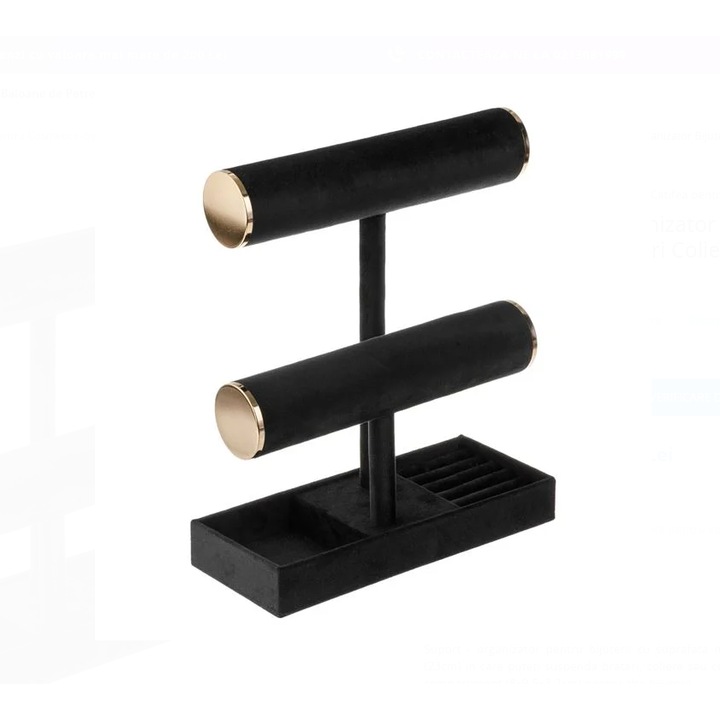 Suport Organizator Bijuterii Negru Velvet pentru Bratari Coliere & Inele 24x10x27.5cm