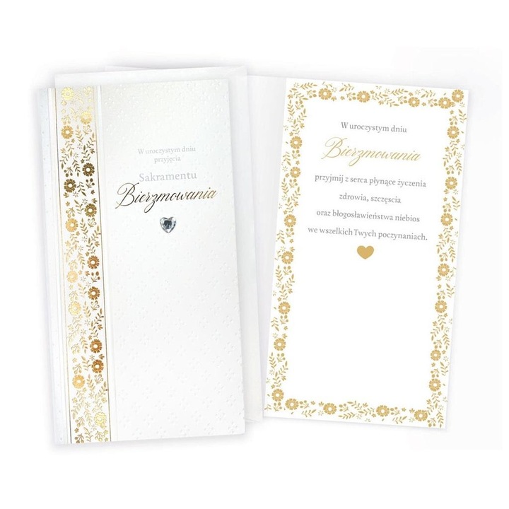 Karnet Bierzmowanie Kukartka, decorat cu folie metalica si brokat, 11,4x21,5cm, cu envelopa inclusa