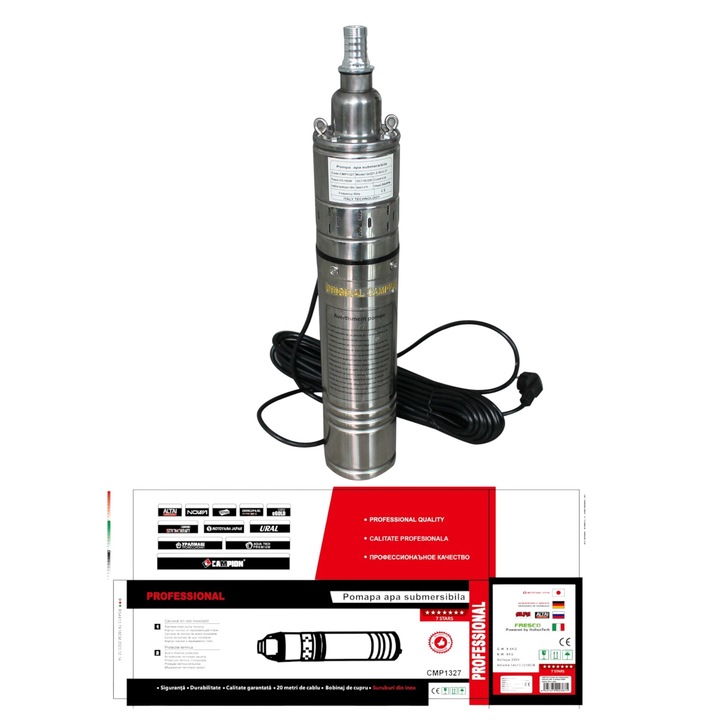 Pompa submersibila de apa, Campion, QGD160, corp si suruburi complet inox, sita protectie, 20 m cablu, 160 m, 3 m³/h