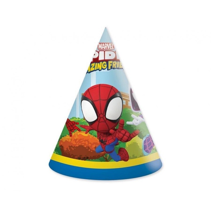 Set 6 coifuri petrecere Spiderman, Godan, Hartie, Multicolor