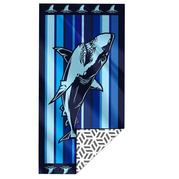 Плажна кърпа от микрофибър, 180x100 см, лека, бързосъхнеща, супер абсорбираща, дизайн с акула, многоцветна