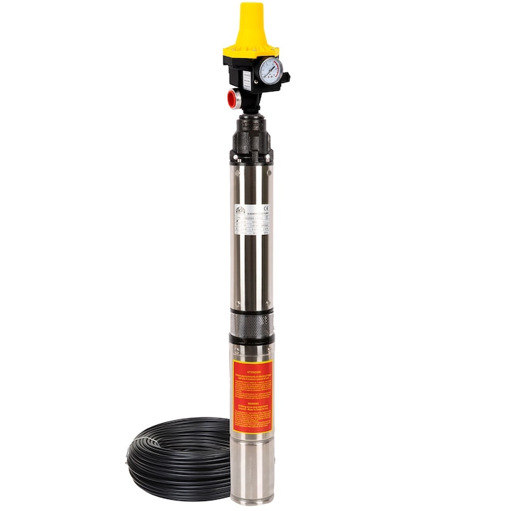 Pompa submersibila 100QJD, 1500W, 160m, 5m3/h cu Presostat automat GA, multietajata cu 8 turbine, Calitate superioara, Campion