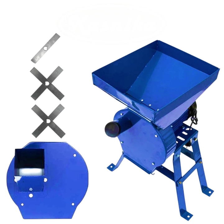 Set moara CAMPION® 3 in 1, 4.5KW, 100% cupru, 300kg/ora cu Suport inclus, pentru Lucerna si Fan, macinat cereale, uruiala, porumb boabe, stiuleti, coceni, butuc cu 20 ciocanele, 4 site, Top