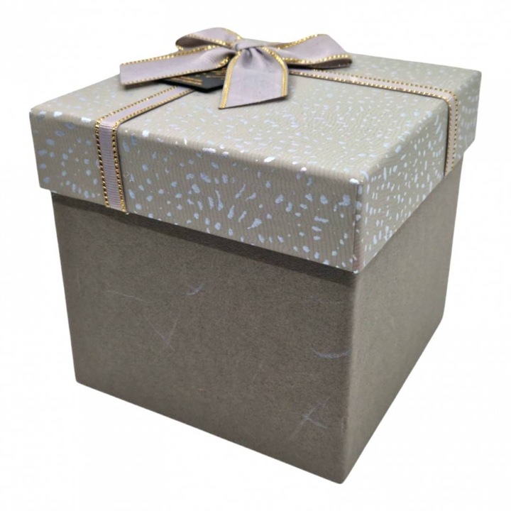 Квадратна подаръчна кутия, с лък и тетив, 13x13x12.5 см, сива