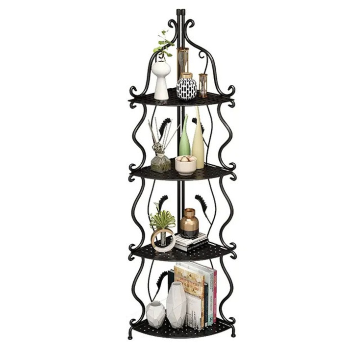 Ъглова етажерка, подходяща за хол, баня, спалня, балкон, от желязо, стилен дизайн, 40 х 103 см - SHELVIA черен