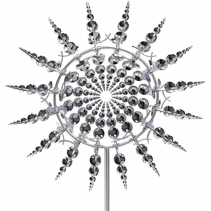Moara de vant, kinetica, pentru gradina, afisaj fascinant, doua niveluri de „lame” care se rotesc in directii opuse, 31 cm - WINDARA