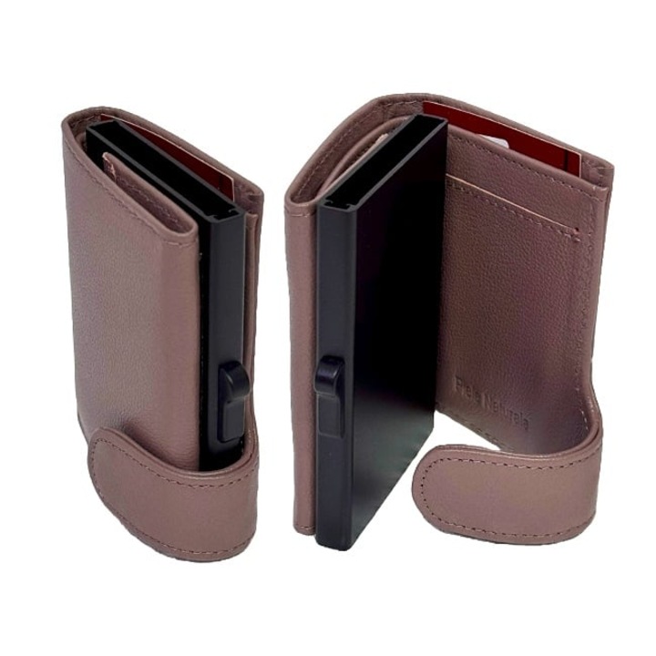 Portcard unisex Hassion din piele naturala, 9x7x2cm, Cappucinno, Velve